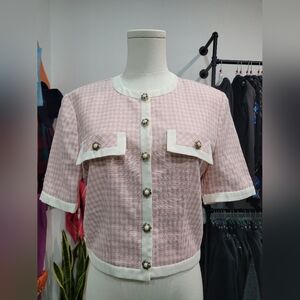 Vintage Pink and White Button-Up Jacket